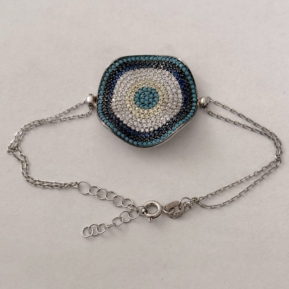 🧿925 Silver evileye bracelet turquoise and cubiczirconia stones
